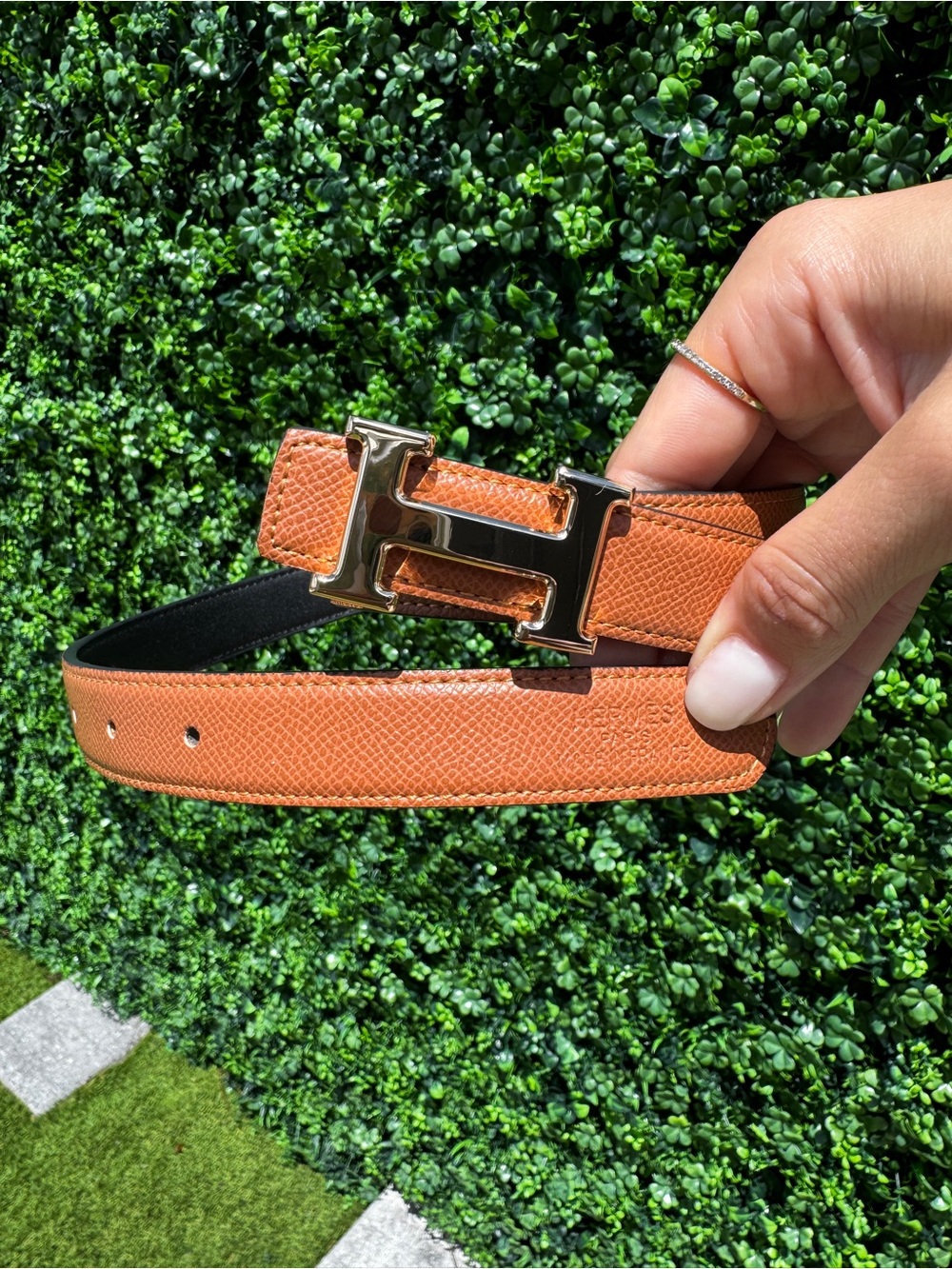 Orange Epsom Leather H Belt